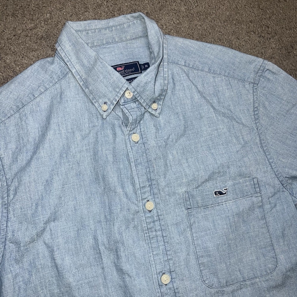 Vineyard Vines Mens M Blue Chambray Short Sleeve Shirt